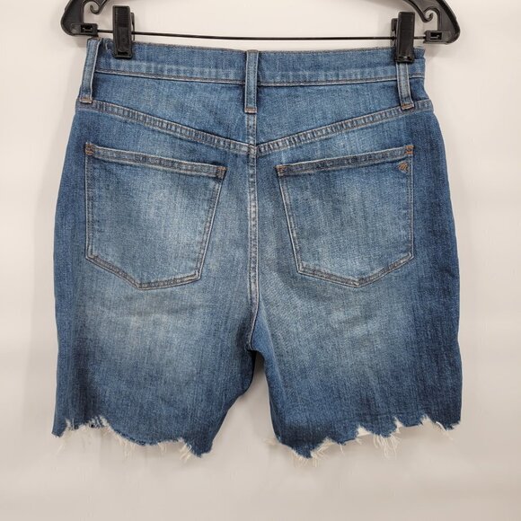 Madewell Womens Blue High Rise Denim Mid Length Shorts Raw Hem Size 26 - Picture 5 of 14